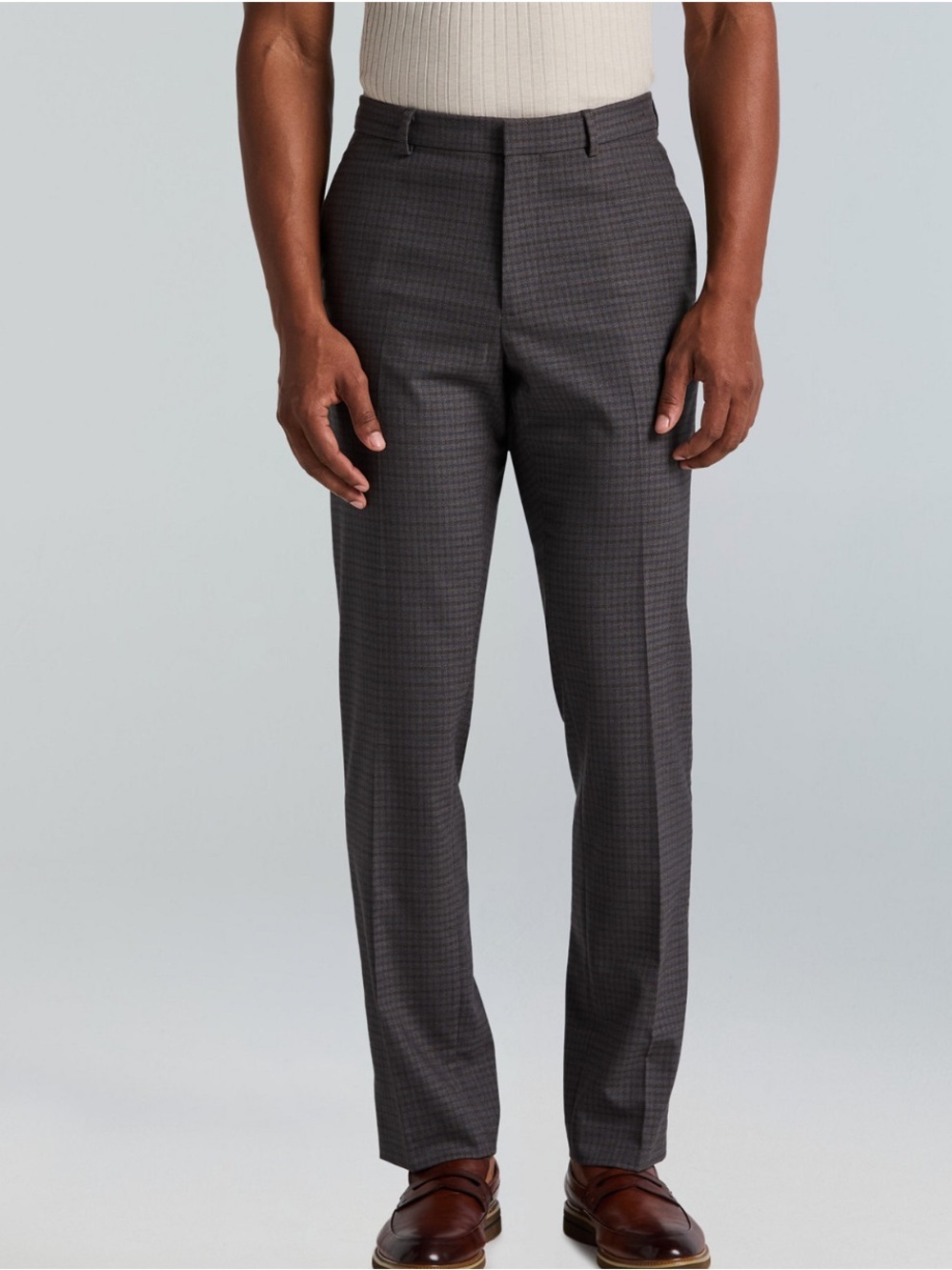 Perry Ellis Men's slim fit performance Charcoal Gray Plaid Dress Pants sz 30x32